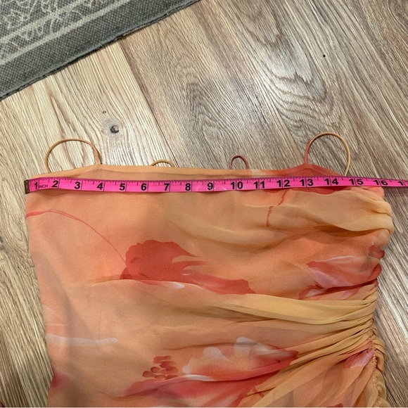 Vintage Shelli Segal Peach Silk Dress by Laundry Size 4 | Watercolor Gown - Picture 9 of 12
